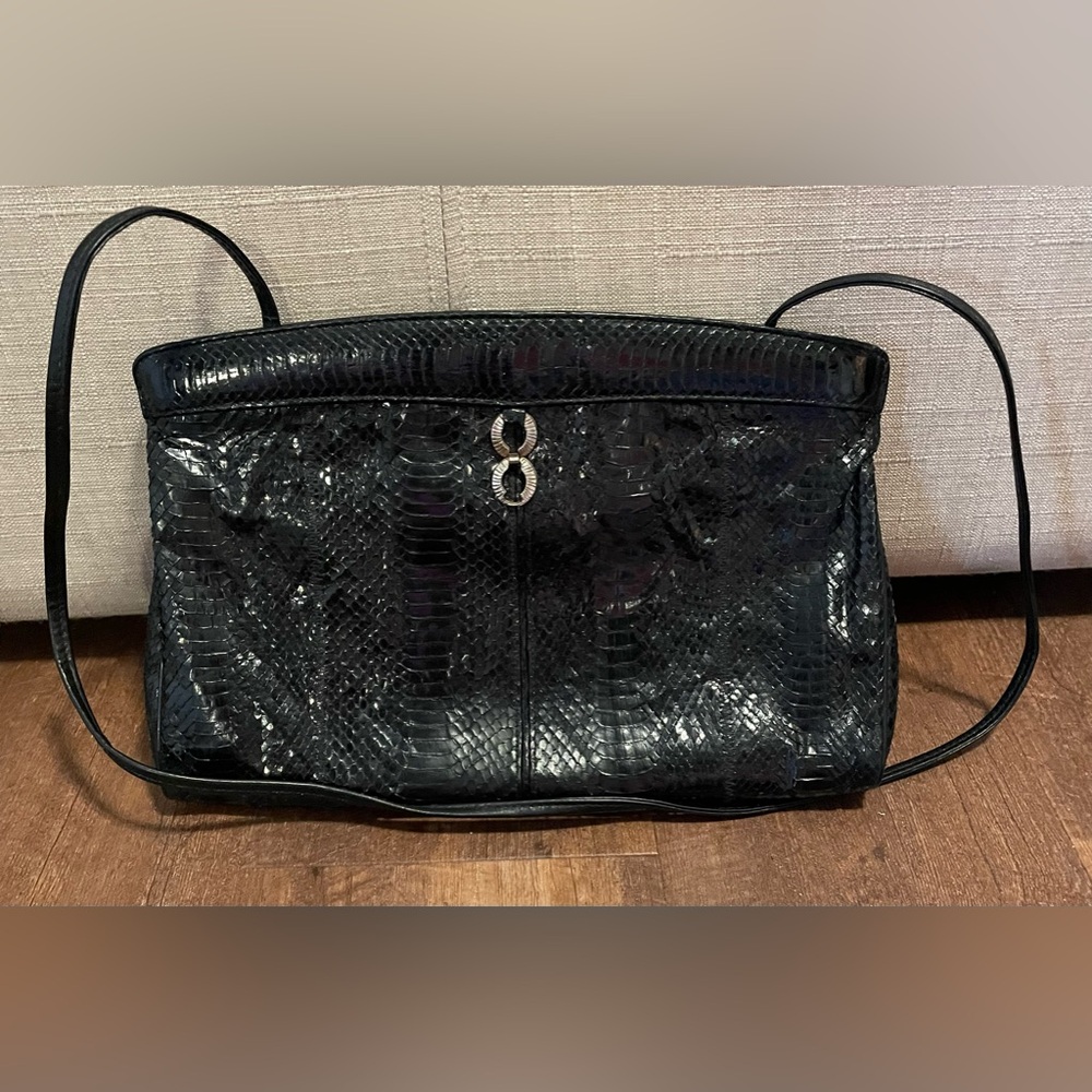 Bags by Varon vintage black snakeskin and leather purse shoulder bag croc